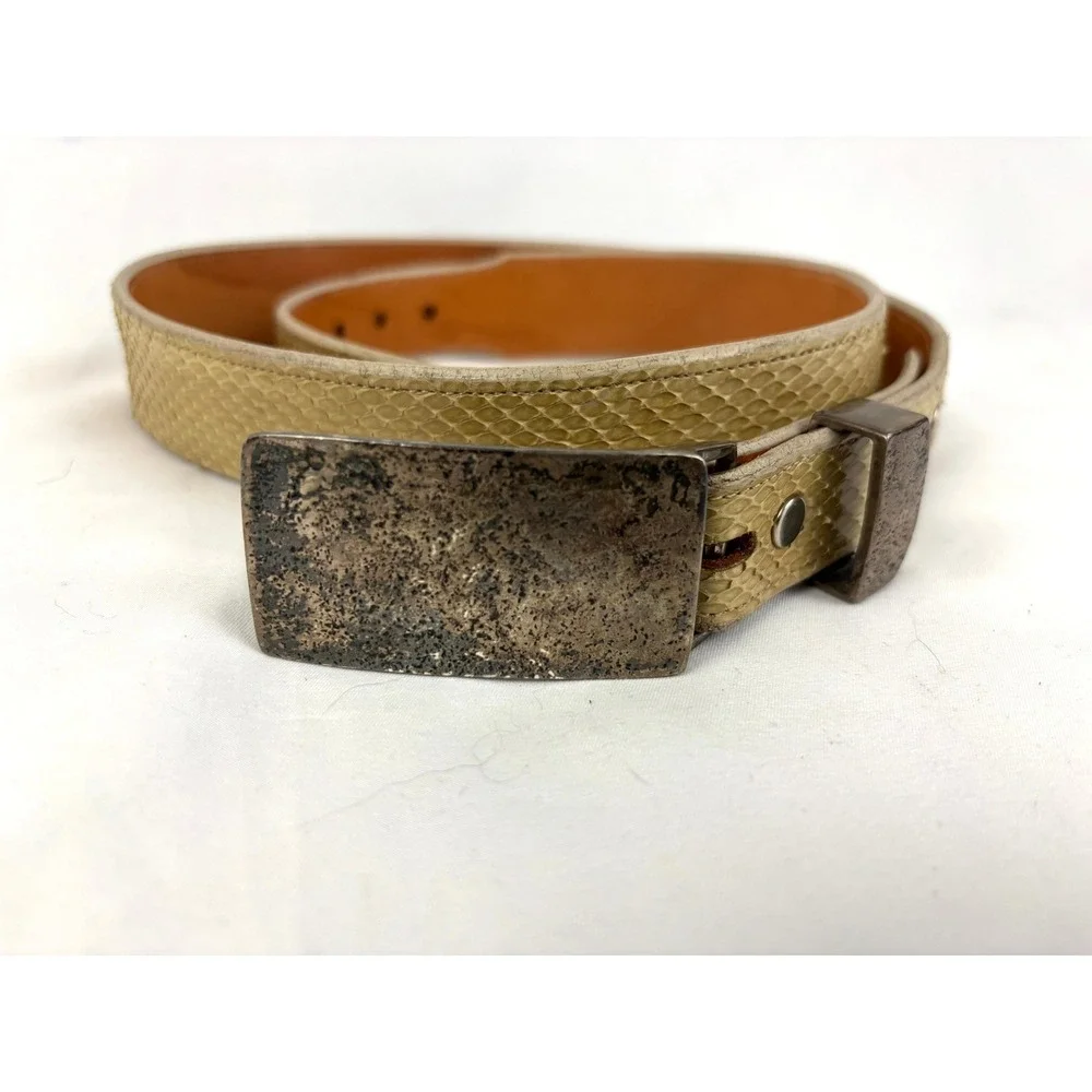 Vtg Marshall Stanton 925 Sterling Silver Buckle Snakeskin Leather‎ Belt 1996 M